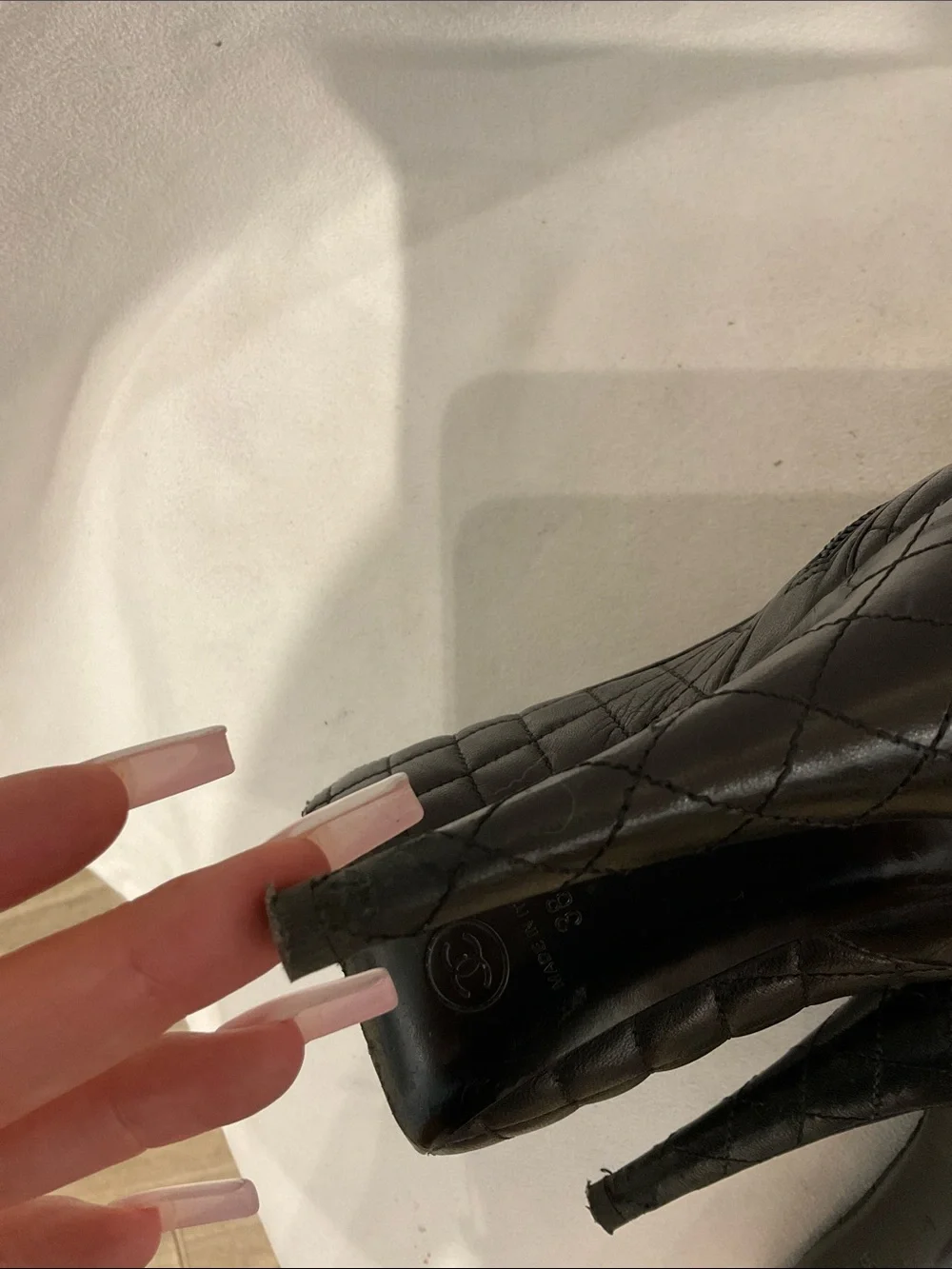 CHANEL black leather